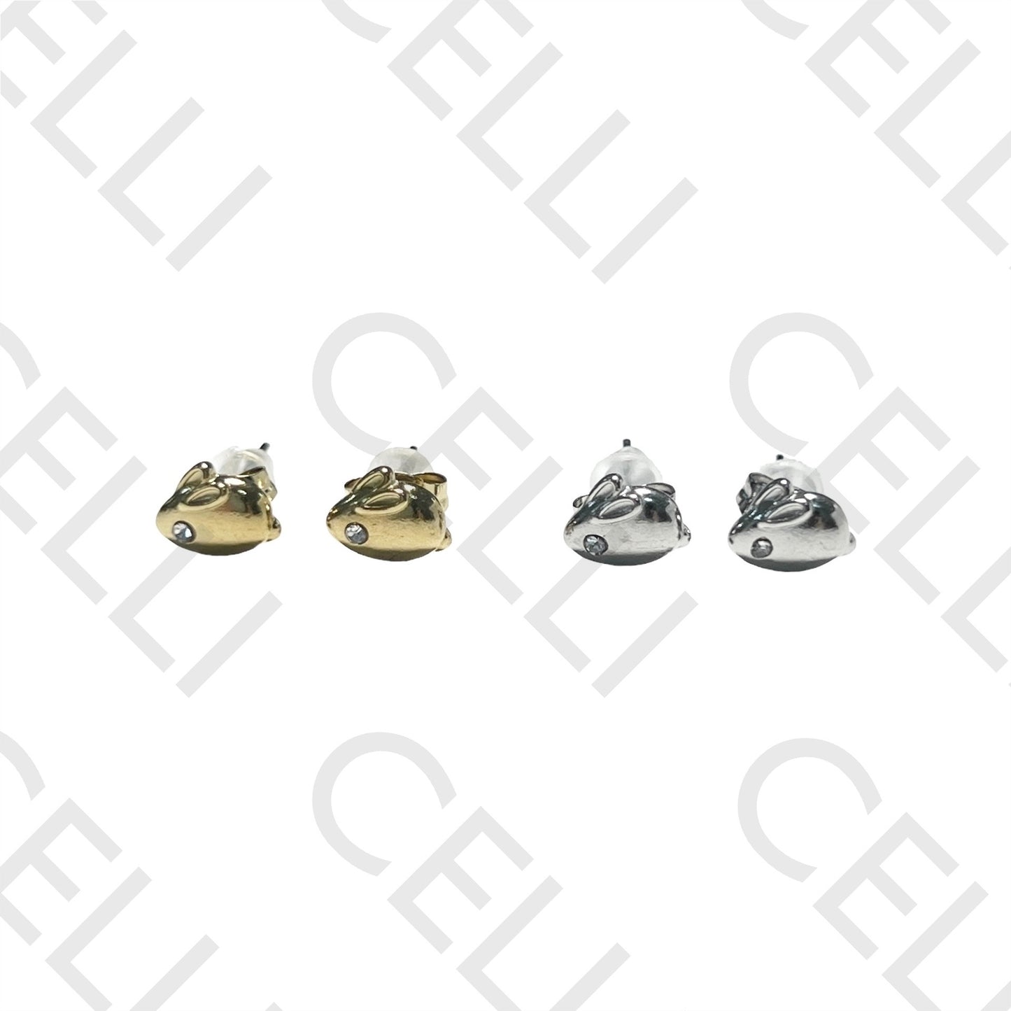 迷你钢质耳环 - 兔子