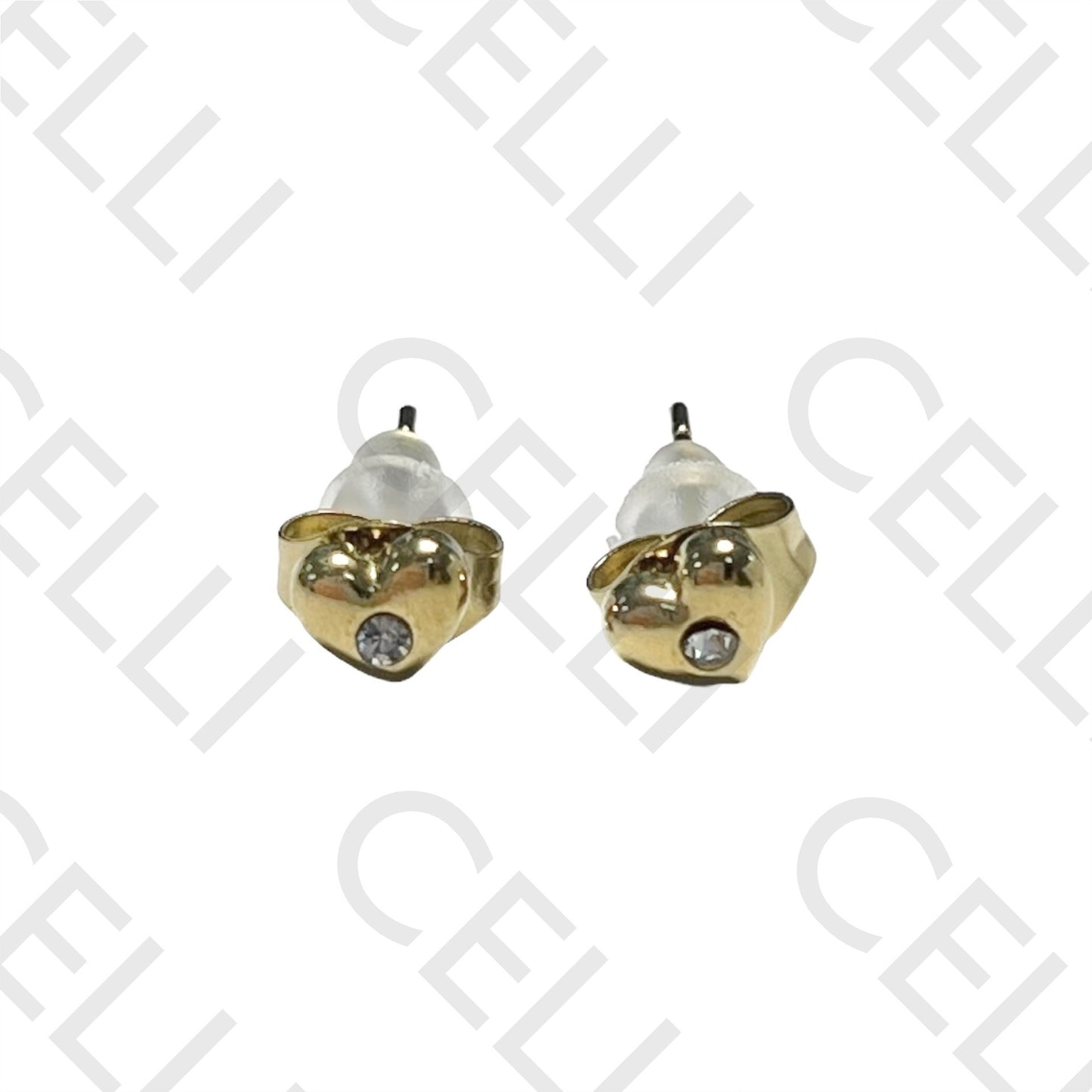 迷你钢质耳环 - 带闪钻的心形