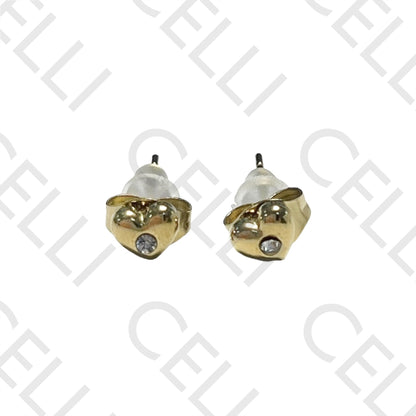 迷你钢质耳环 - 带闪钻的心形