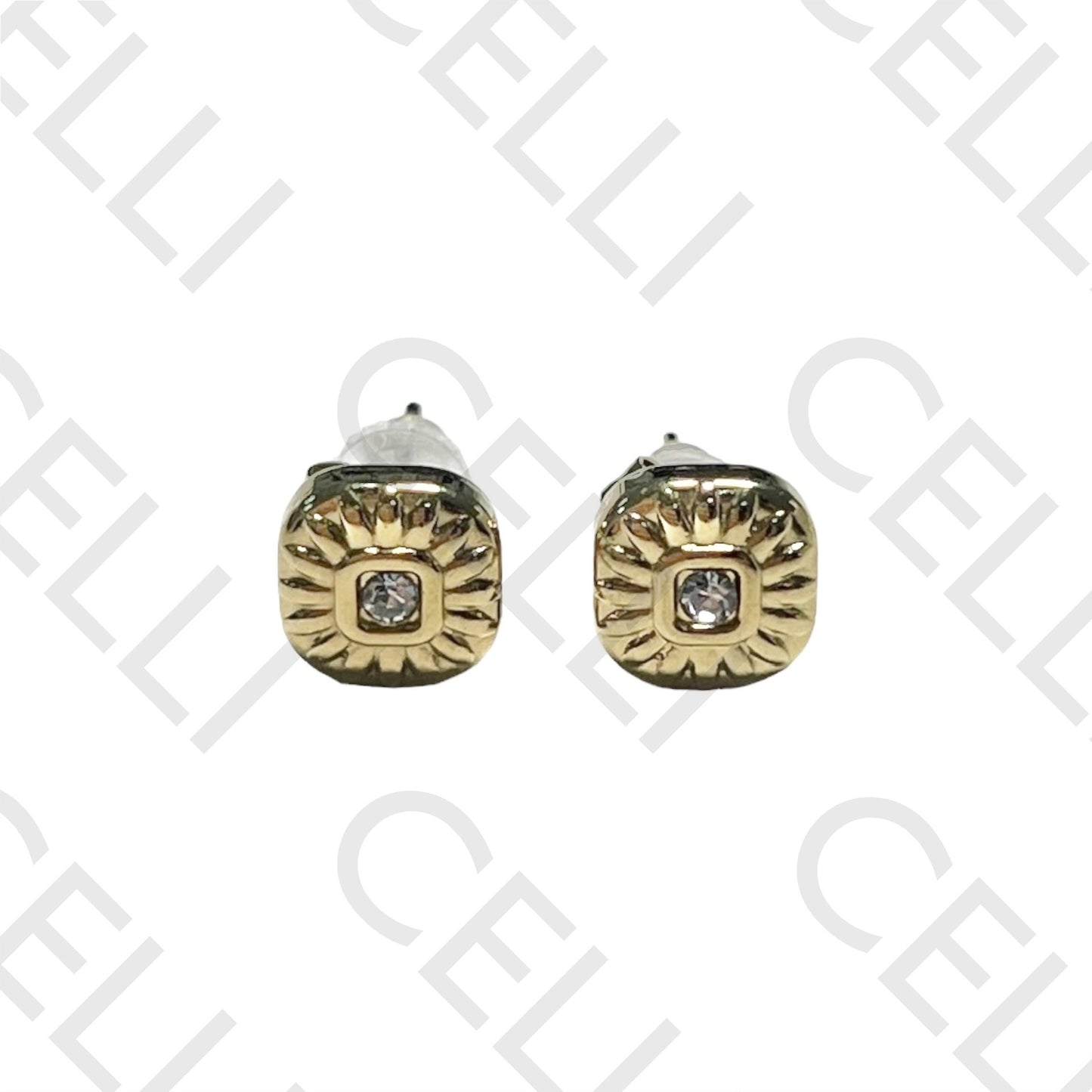 迷你钢质耳环 - 带闪钻的方形