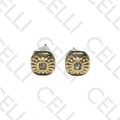 迷你钢质耳环 - 带闪钻的方形