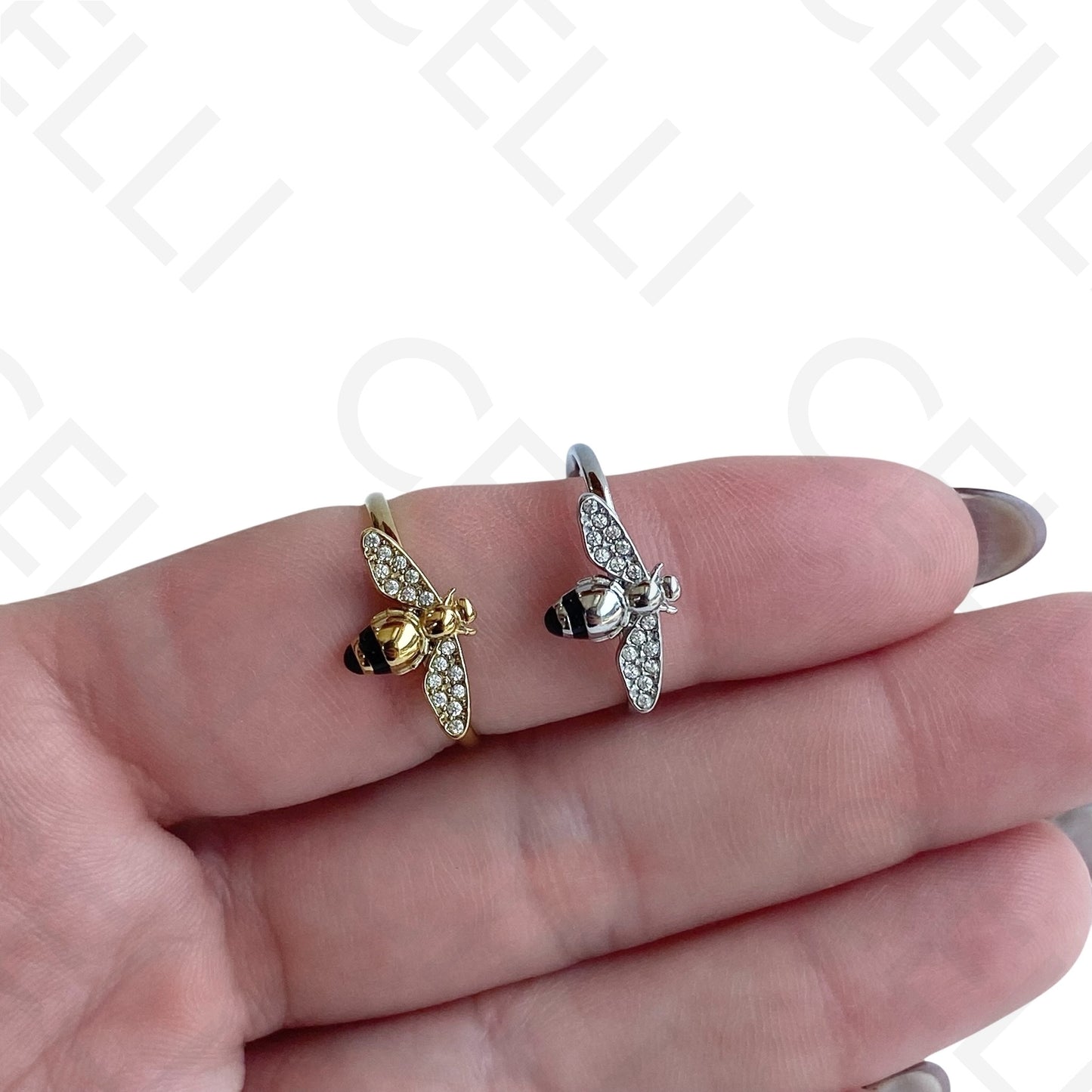 Steel Ring - teardrop with brilliants