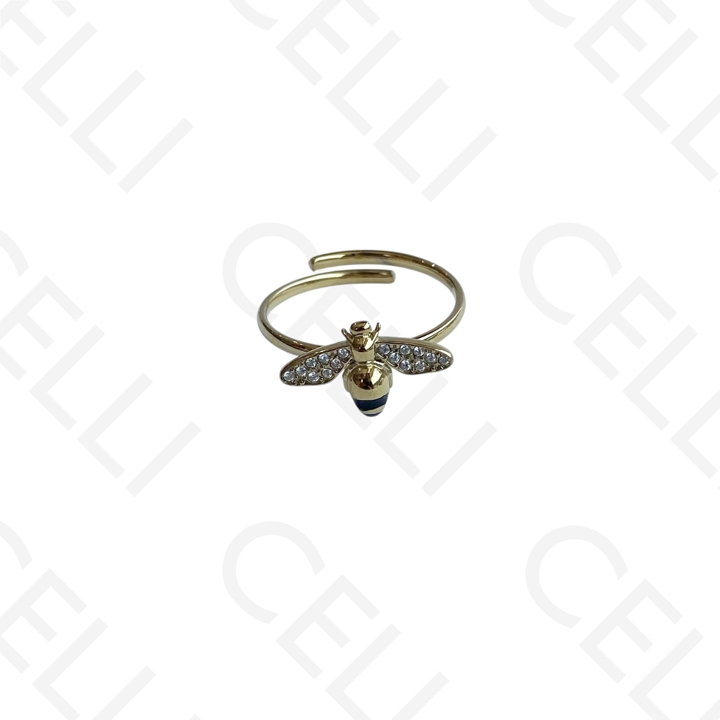 Steel Ring - teardrop with brilliants