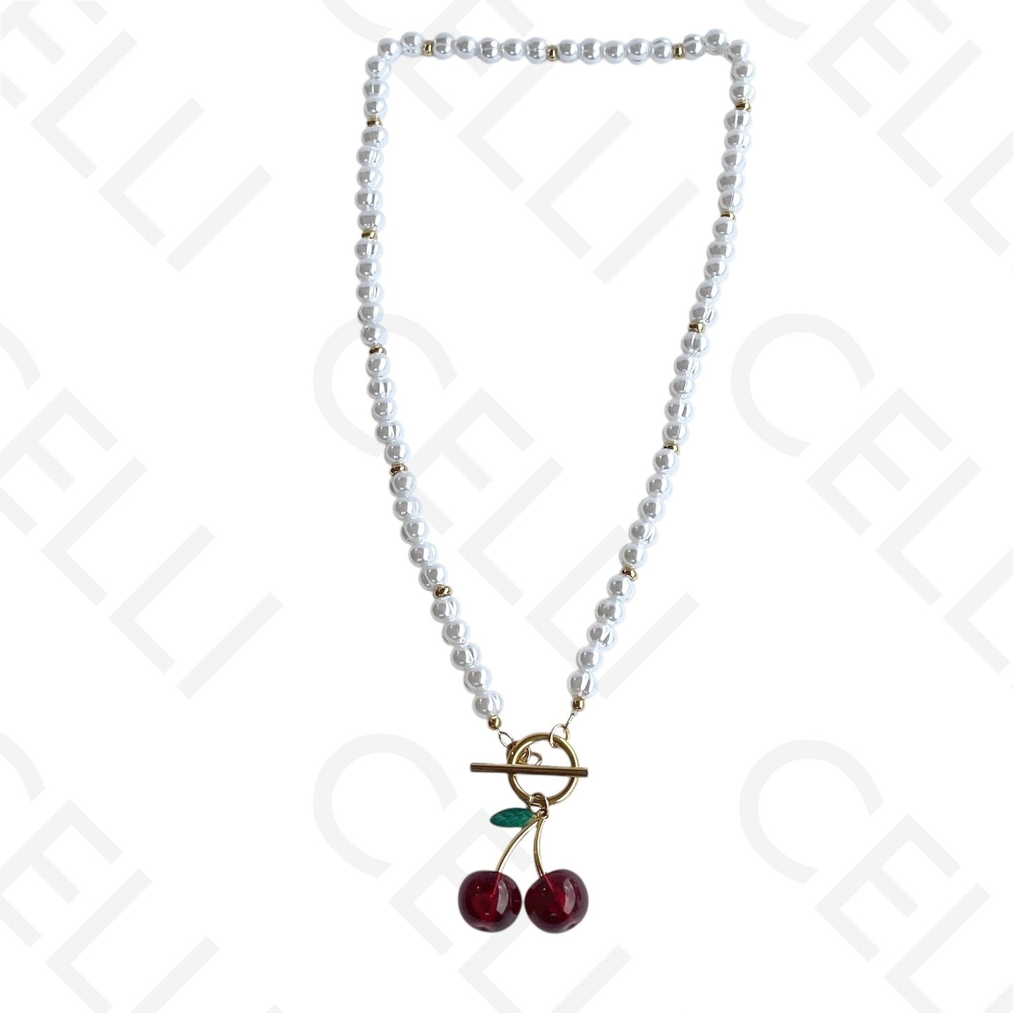 Colar de aço - pérolas com cereja