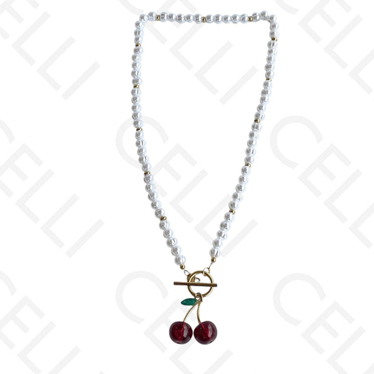 Colar de aço - pérolas com cereja