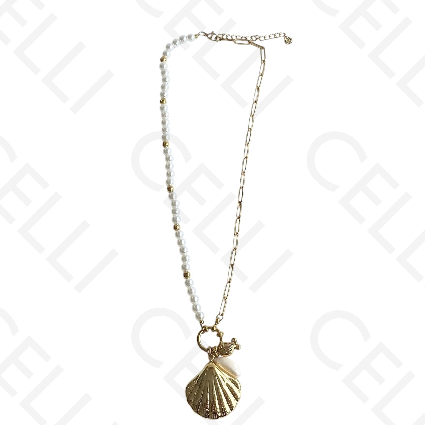 Colar de aço - concha e búzio natural