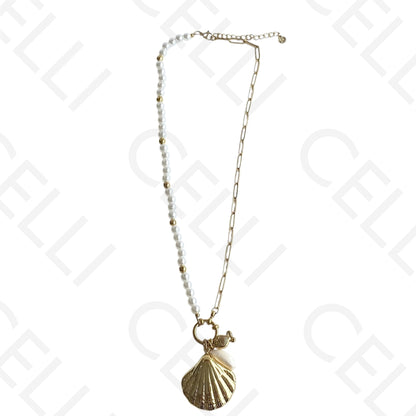 Colar de aço - concha e búzio natural