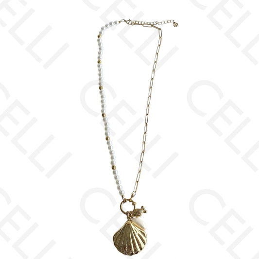 Colar de aço - concha e búzio natural