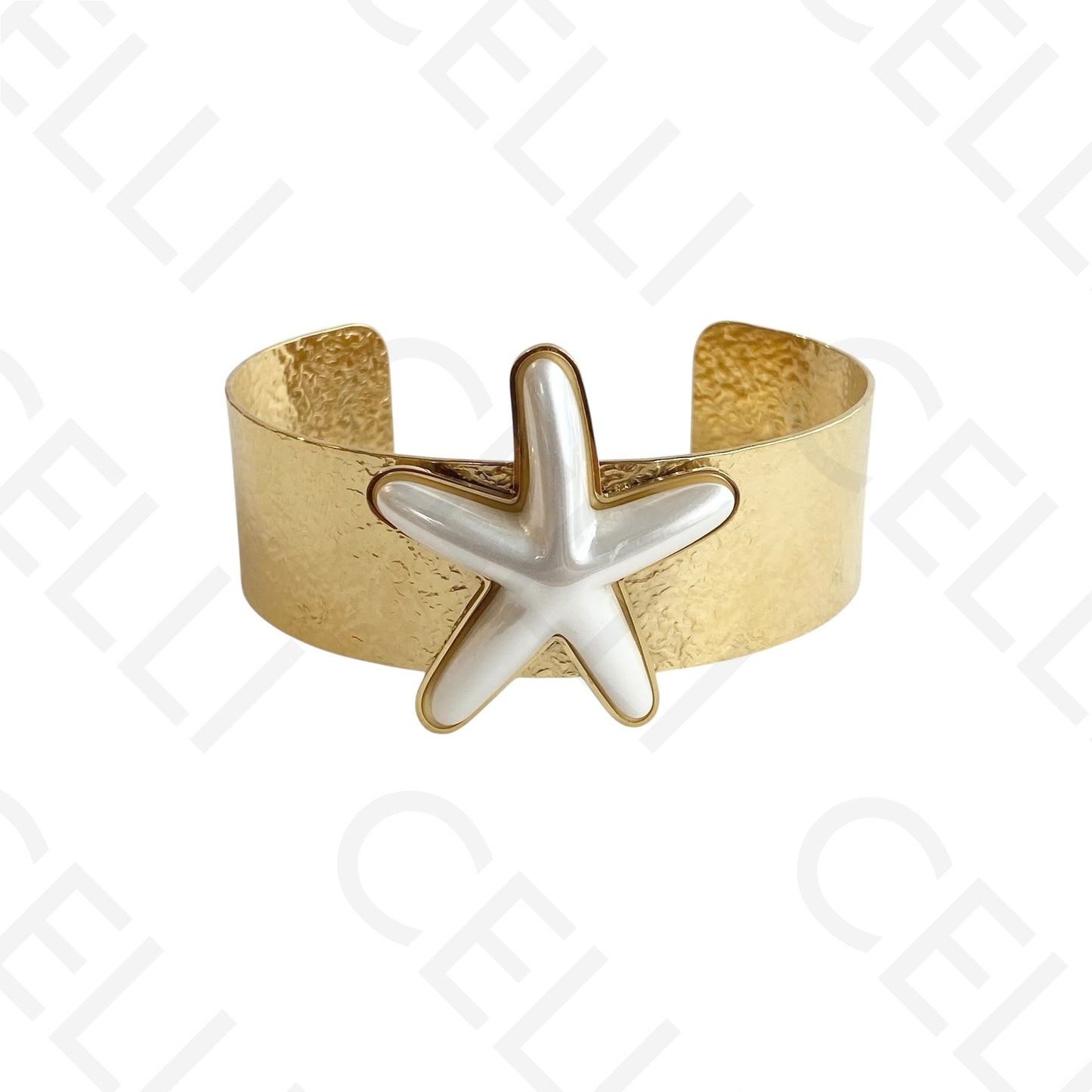 Bracelete Ajustável de Aço - estrelas do mar de pérola