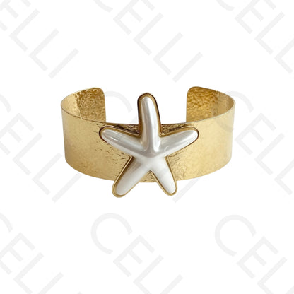 Bracelete Ajustável de Aço - estrelas do mar de pérola
