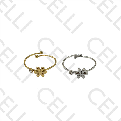 Steel Ring - Flower with Brilliant