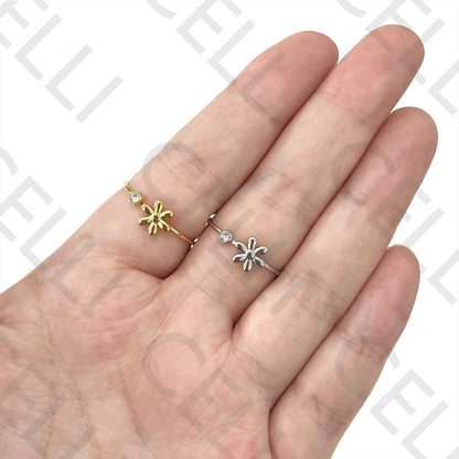 Steel Ring - Flower with Brilliant