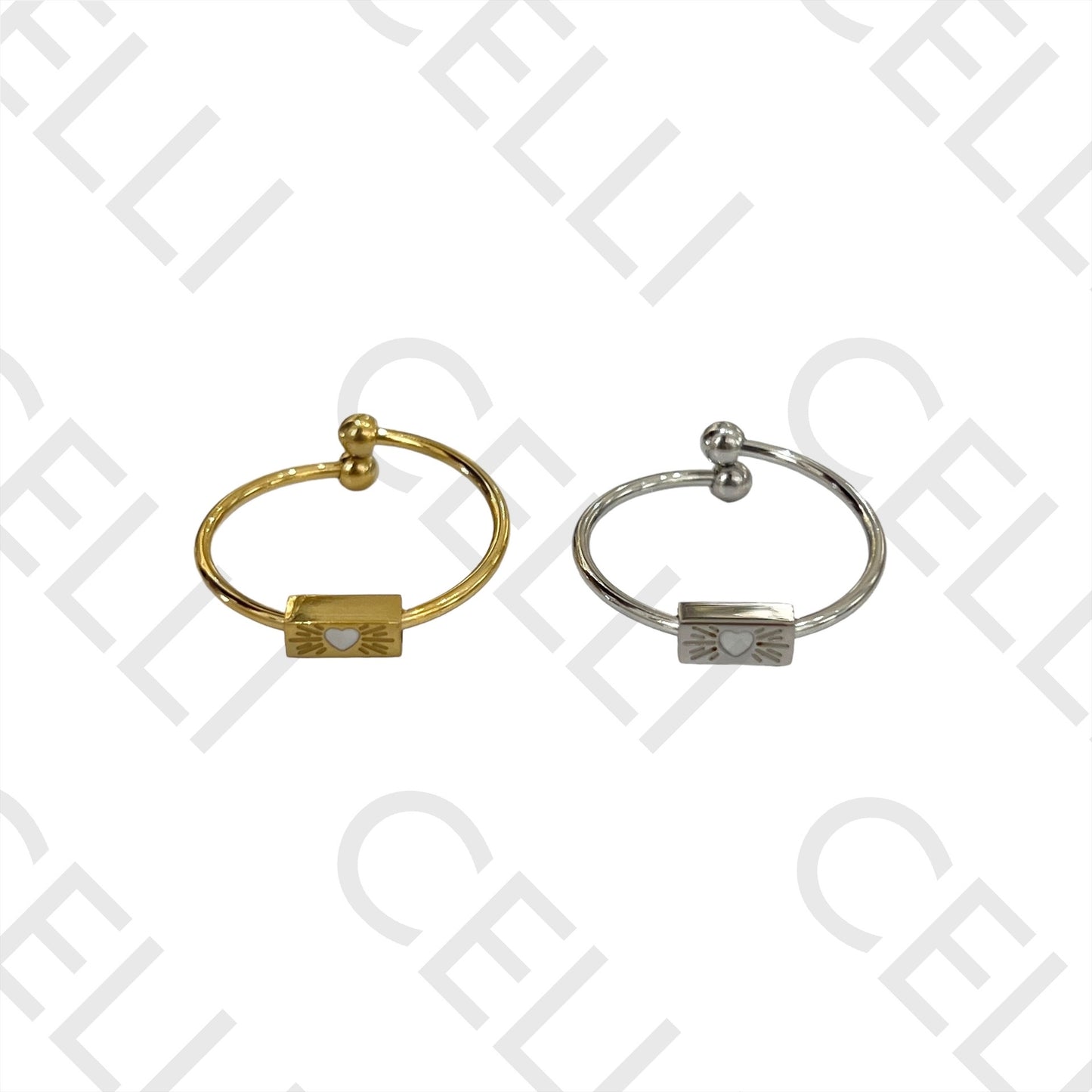 Steel Ring - Rectangular with Heart