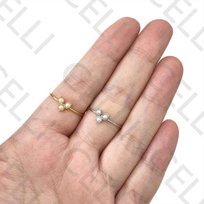 Anillo de acero - 3 perlas en forma de triángulo