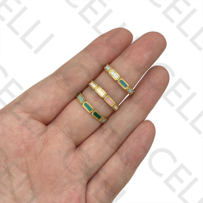 Steel Ring - Enamel Rectangles