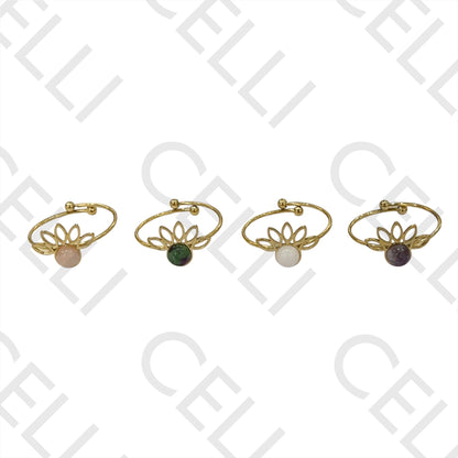 Steel Ring - Lotus Flower with Natural Stone