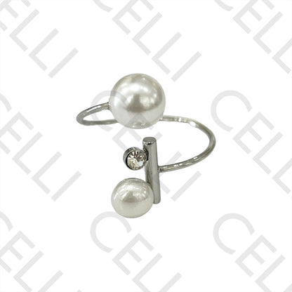 Steel Ring - Pearl and Brilliant
