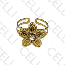 Cargar imagen en el visor de la galería, Anillo de Acero - Flor con diamante
