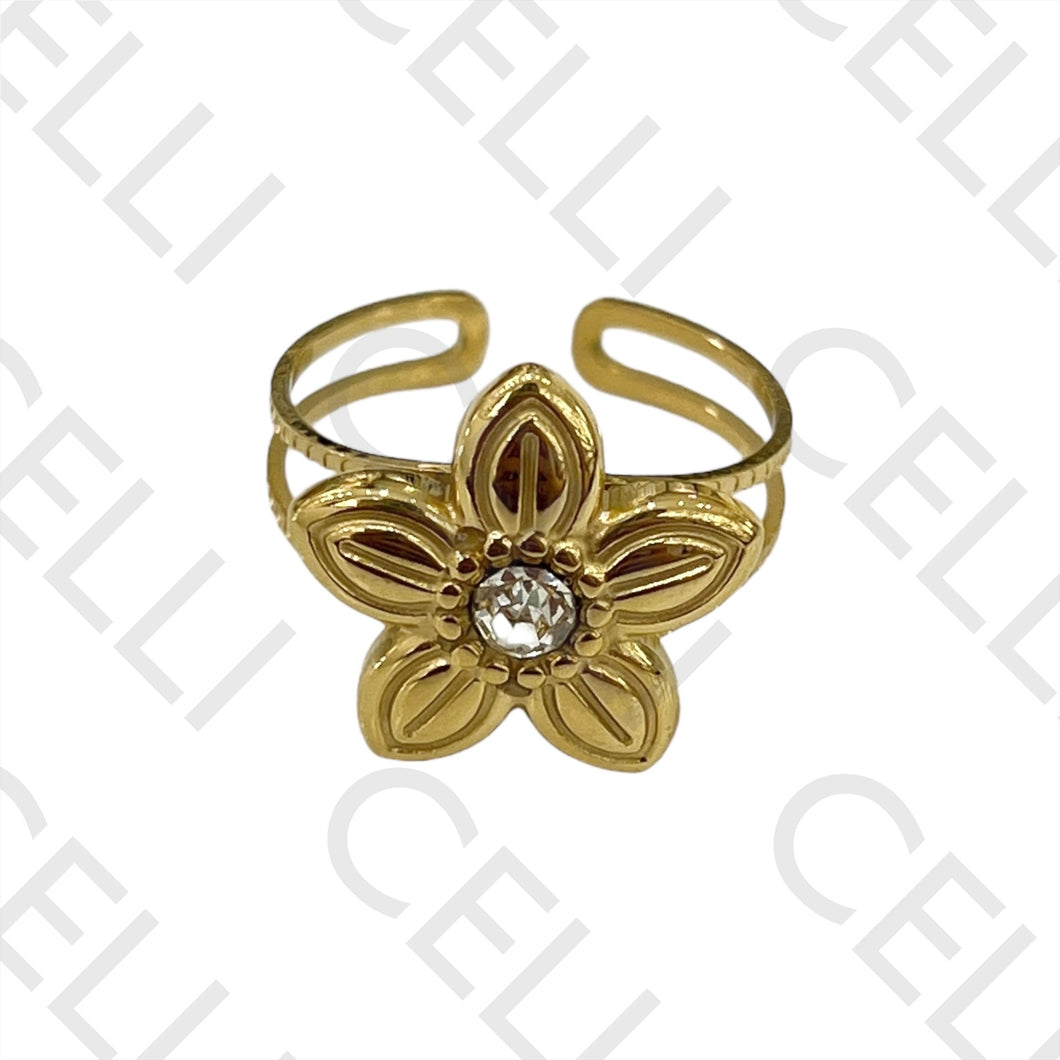 Anillo de Acero - Flor con diamante