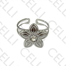 Cargar imagen en el visor de la galería, Anillo de Acero - Flor con diamante
