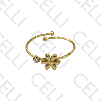 Steel Ring - Flower with Brilliant