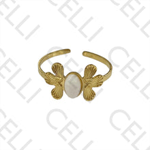 Cargar imagen en el visor de la galería, Anillo de Acero - Flor con piedra natural blanca
