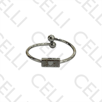 Steel Ring - Rectangular with Heart