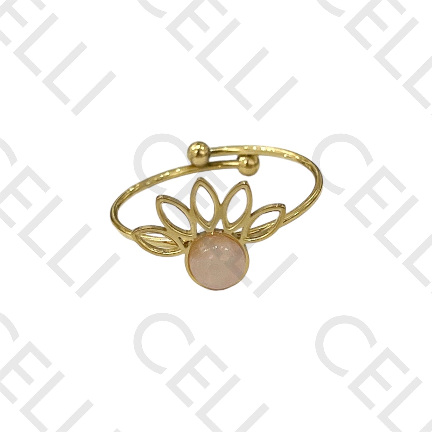 Steel Ring - Lotus Flower with Natural Stone