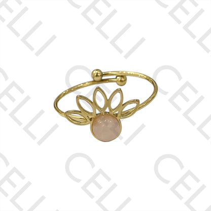 Steel Ring - Lotus Flower with Natural Stone