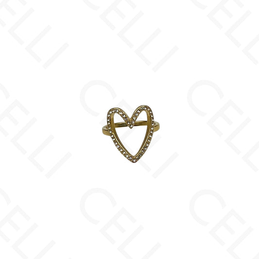 可调节钢制戒指 - 带钻的心形