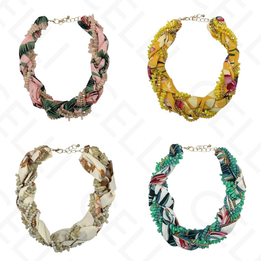 Colar de moda - tecido entrelaçado com contas de resina