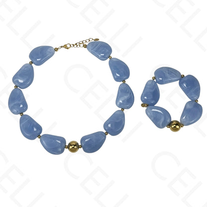Steel necklace/bracelet - large resin beads (4 colors)