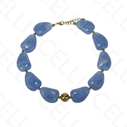 Steel necklace/bracelet - large resin beads (4 colors)