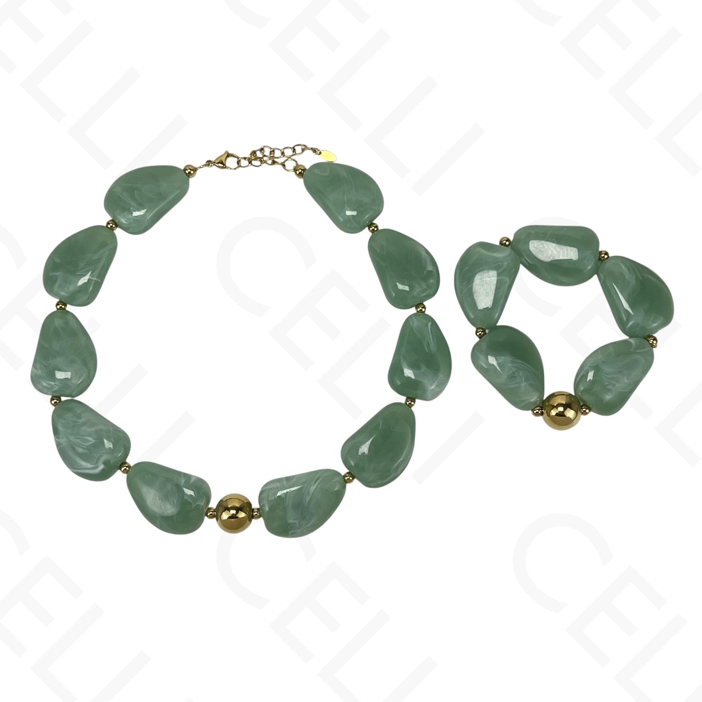 Steel necklace/bracelet - large resin beads (4 colors)