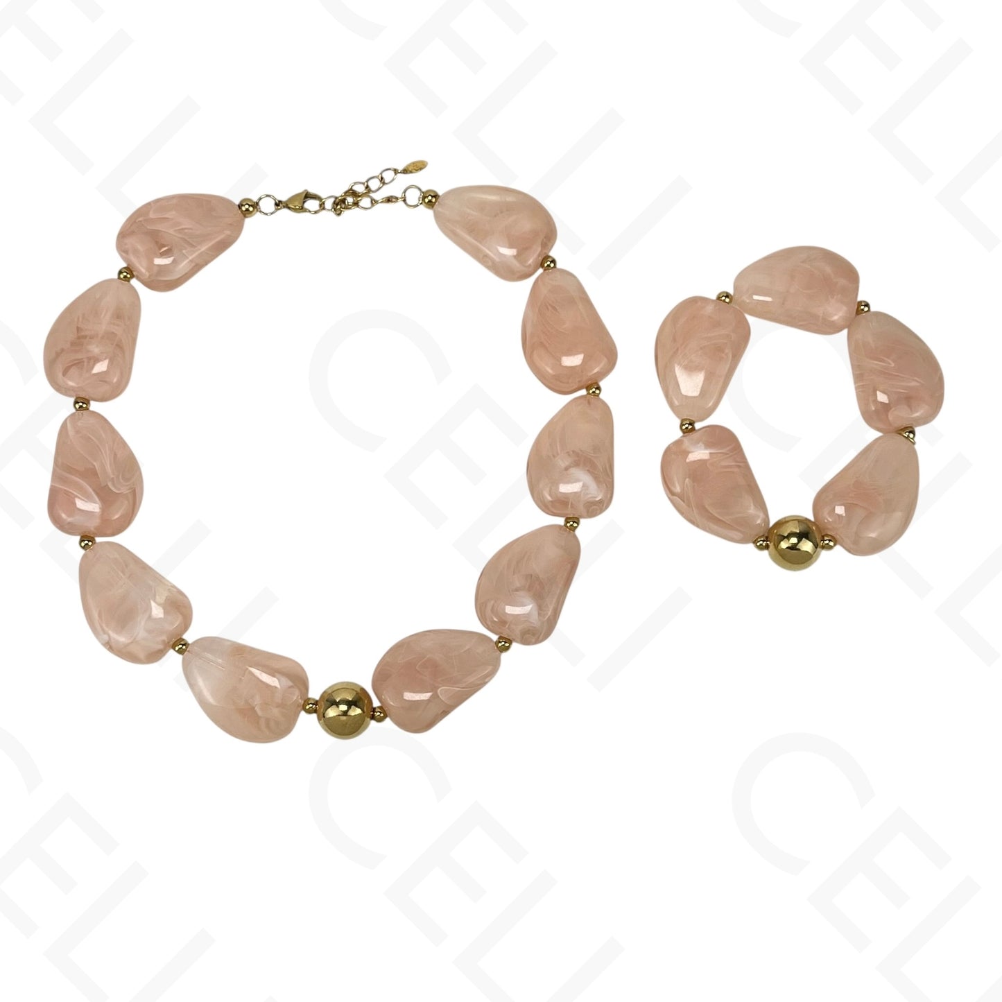 Steel necklace/bracelet - large resin beads (4 colors)