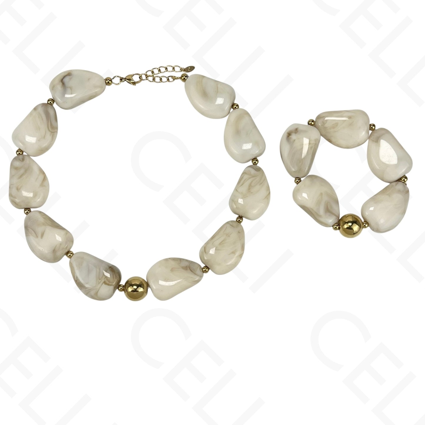 Steel necklace/bracelet - large resin beads (4 colors)