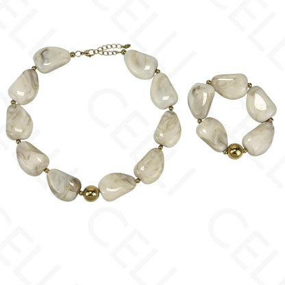 Steel necklace/bracelet - large resin beads (4 colors)