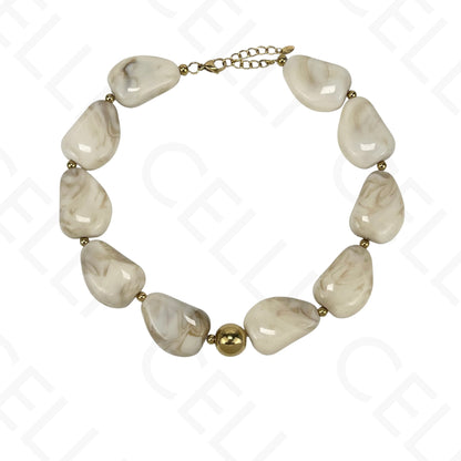 Steel necklace/bracelet - large resin beads (4 colors)