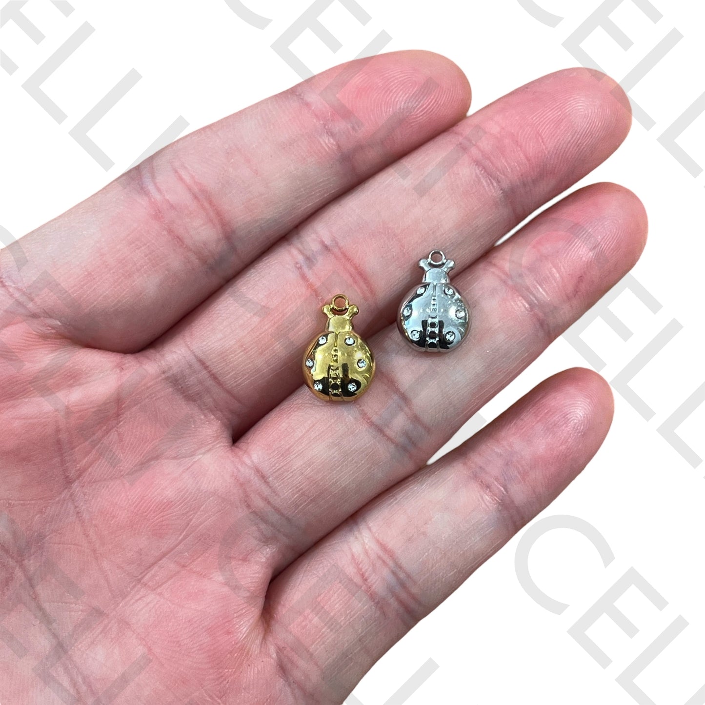 Medalha de Aço - joaninha com brilhantes (1 und.)