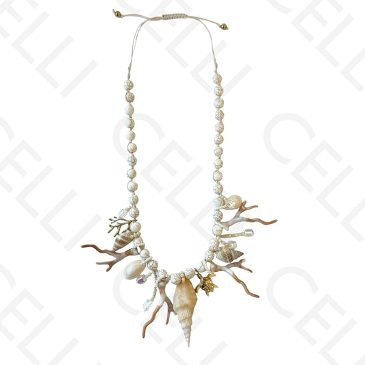 Colar de aço - ajustável de pedra natural e búzios