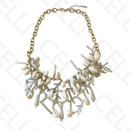 Colar de aço - triplo con búzios y coral de resina