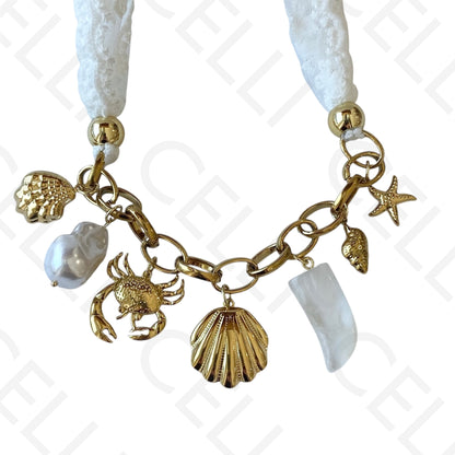 Colar de aço - renda blanca con elementos del mar