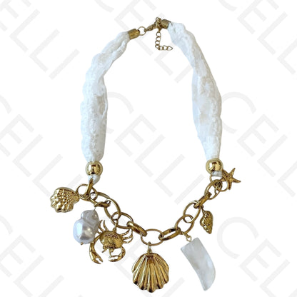 Colar de aço - renda blanca con elementos del mar