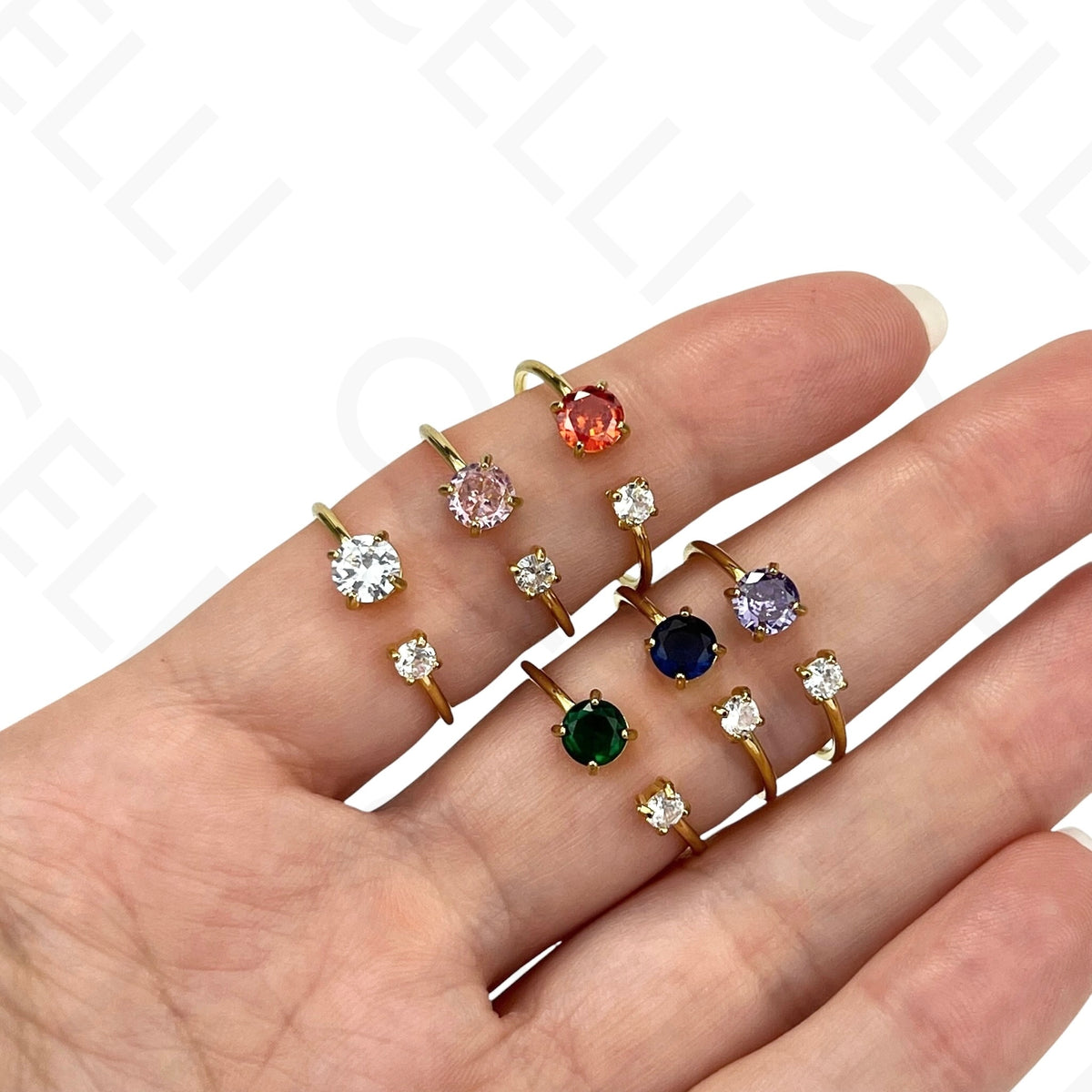 Anillo de acero ajustable - brillantes redondos