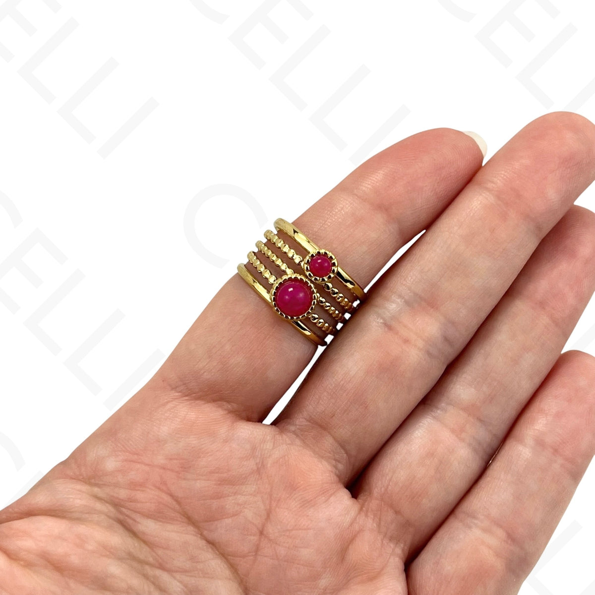Anillo de acero ajustable - múltiple, piedra natural