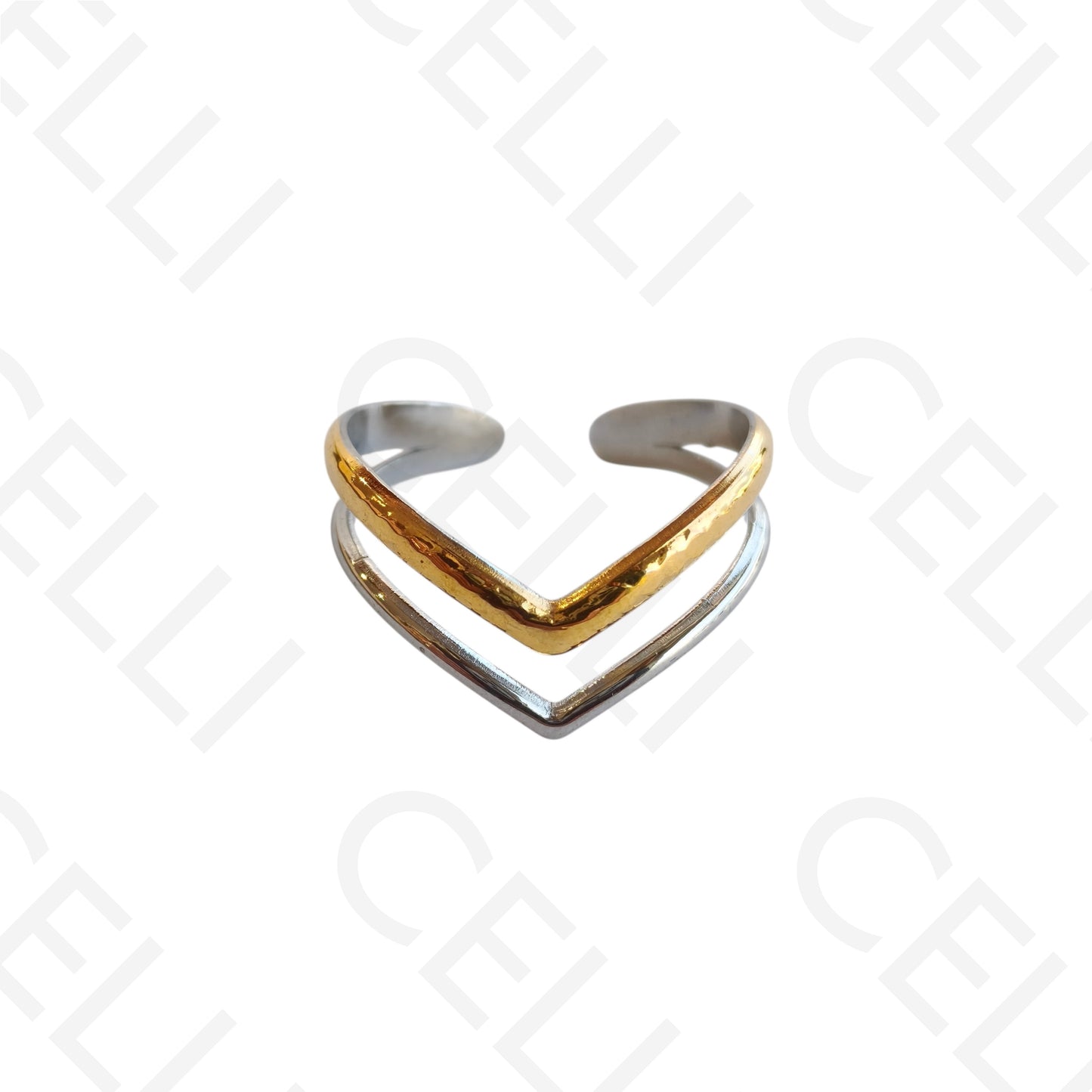 Anel de Aço Ajustável - Bicolor V duplo