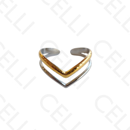 Anel de Aço Ajustável - Bicolor V duplo