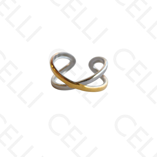 Adjustable Steel Ring - Bicolor Crossed
