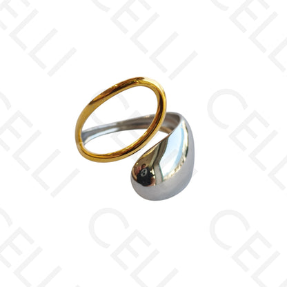 可调节钢戒 - 双色水滴