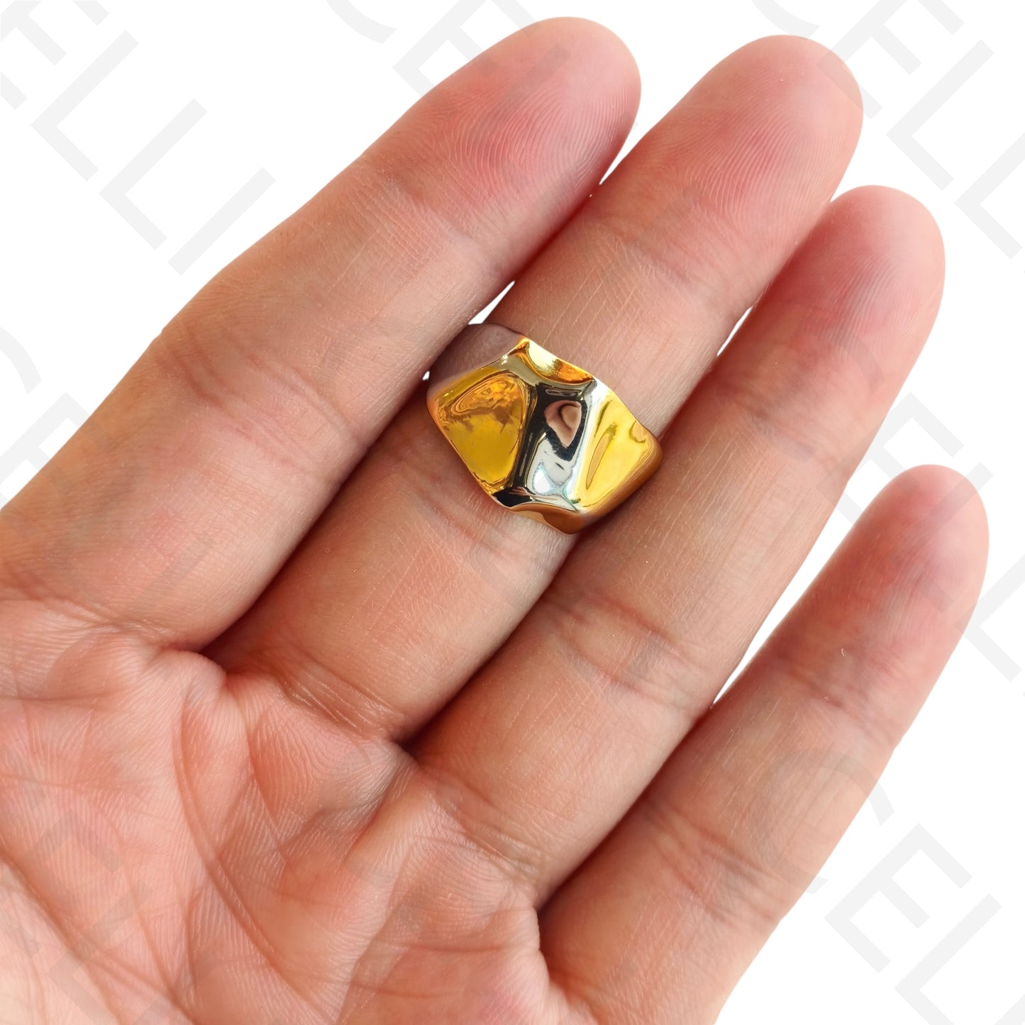 Anel de Aço Ajustável - Bicolor martelado